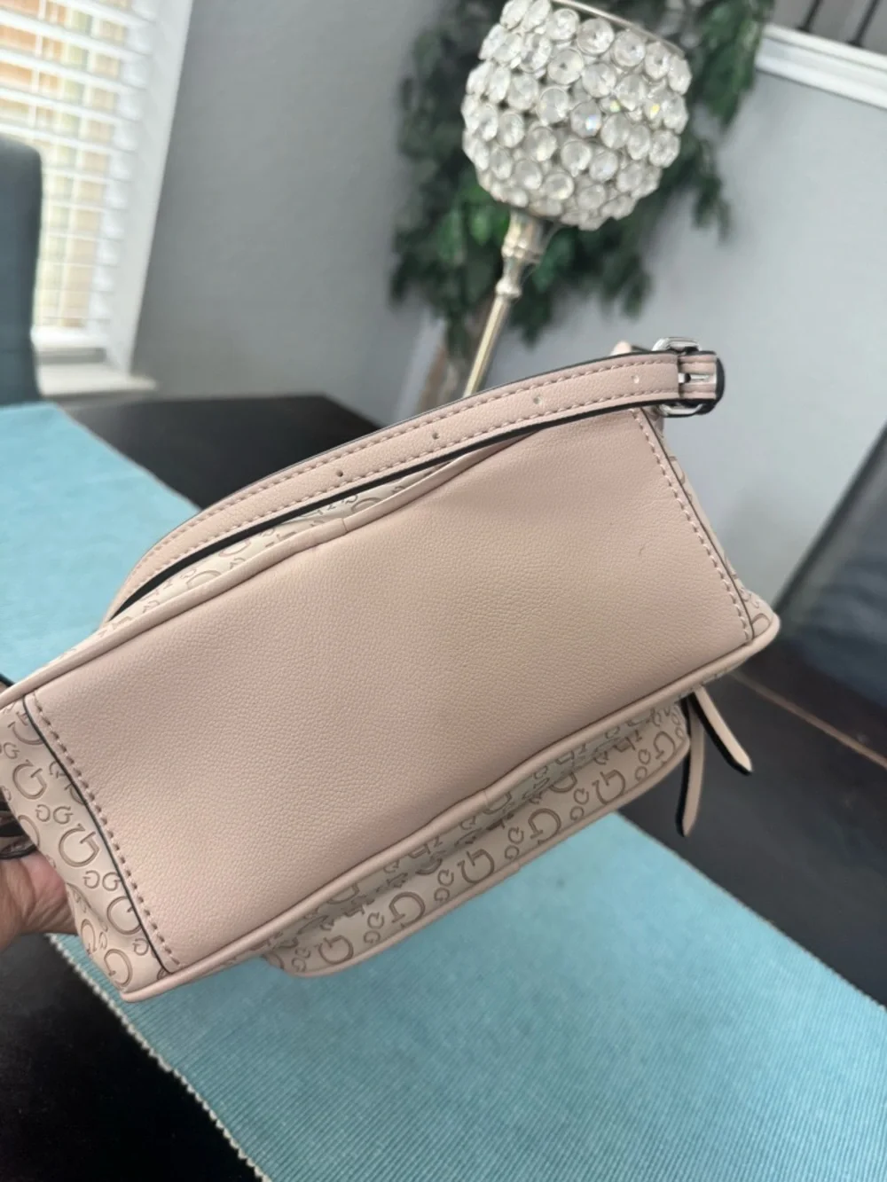 GUESS Logo Mini Backpack in Taupe Pink